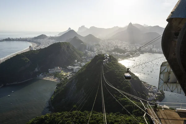 Piękny Widok Kolejki Linowej Sugar Loaf Mountain Rio Janeiro Brazylia — Zdjęcie stockowe