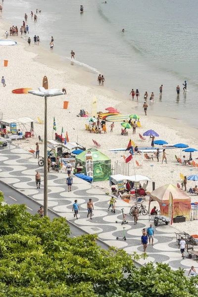 Hermosa Vista Paseo Marítimo Playa Copacabana Con Patrón Olas Piedras — Foto de Stock