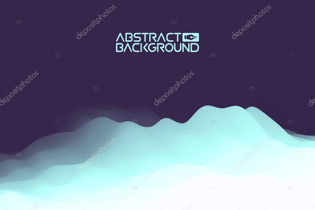 3D landscape Abstract blue Background. Blue Gradient Vector Illustration.Computer Art Design Template. Landscape with Mountain Peaks