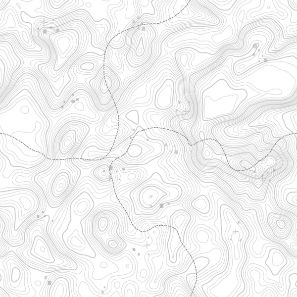 Padrão sem costura. Mapa topográfico de fundo com espaço para cópia Textura sem costura. Mapa de topografia de linha contorno de fundo, grade geográfica. Trilha de caminhadas de montanha sobre o terreno  . — Vetor de Stock