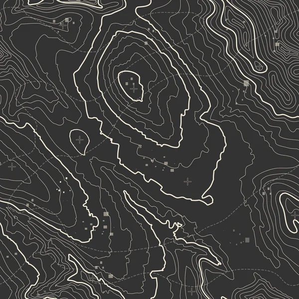 Schema senza soluzione di continuità. Sfondo mappa topografica con spazio per copiare texture senza soluzione di continuità. Linea topografia mappa contorno sfondo, griglia geografica. Sentiero escursionistico di montagna sul terreno  . — Vettoriale Stock