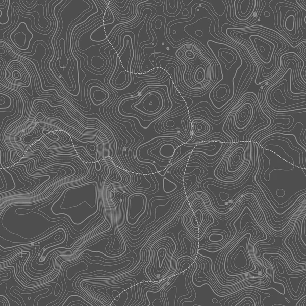 Padrão sem costura. Mapa topográfico de fundo com espaço para cópia Textura sem costura. Mapa de topografia de linha contorno de fundo, grade geográfica. Trilha de caminhadas de montanha sobre o terreno  . —  Vetores de Stock