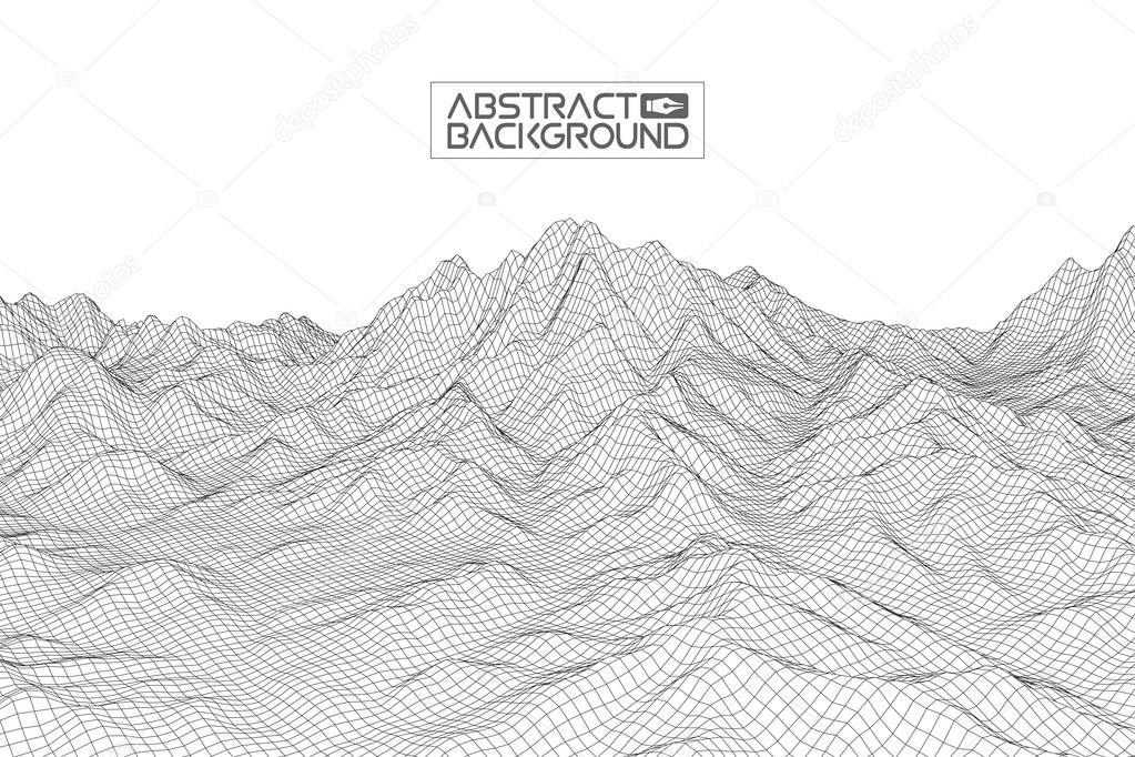 Abstract wireframe landscape background. Cyberspace grid. 3d technology wireframe illustration. Digital wireframe landscape for presentations .