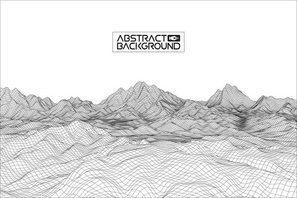 Soyut vektör tel kafes manzara arka plan. Siber kılavuz. 3D teknoloji tel kafes vektör çizim. Sunumlar için dijital tel kafes peyzaj .