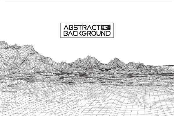 Soyut vektör tel kafes manzara arka plan. Siber kılavuz. 3D teknoloji tel kafes vektör çizim. Sunumlar için dijital tel kafes peyzaj .