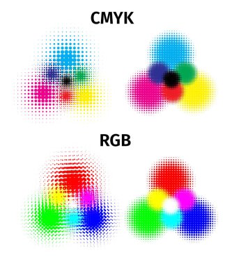 RGB ve Cmyk yarım ton vektör illüstrasyon renk