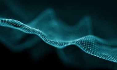 Geometrik mavi arka plan. Fütüristik teknoloji tarzı. Neon işareti. Fütüristik teknoloji Hud öğesi. Zarif arka plan. Büyük veri görselleştirme .