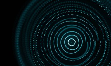 Geometrik mavi arka plan. Fütüristik teknoloji tarzı. Neon işareti. Fütüristik teknoloji Hud öğesi. Zarif arka plan. Büyük veri görselleştirme .