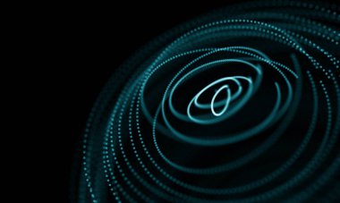 Geometrik mavi arka plan. Fütüristik teknoloji tarzı. Neon işareti. Fütüristik teknoloji Hud öğesi. Zarif arka plan. Büyük veri görselleştirme .