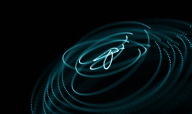 Geometrik mavi arka plan. Fütüristik teknoloji tarzı. Neon işareti. Fütüristik teknoloji Hud öğesi. Zarif arka plan. Büyük veri görselleştirme .