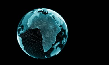 Geometrik mavi arka plan. Fütüristik teknoloji tarzı. Neon işareti. Fütüristik teknoloji Hud öğesi. Zarif arka plan. Büyük veri görselleştirme .