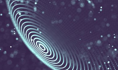 Veri teknolojisi soyut gelecek çizimi. Karanlık arka planda noktaları ve çizgileri birleştiren düşük polimerli bir şekil. 3 boyutlu görüntüleme. Büyük veri görselleştirmesi .