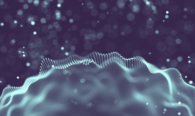 Veri teknolojisi soyut gelecek çizimi. Karanlık arka planda noktaları ve çizgileri birleştiren düşük polimerli bir şekil. 3 boyutlu görüntüleme. Büyük veri görselleştirmesi .