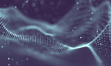 Veri teknolojisi soyut gelecek çizimi. Karanlık arka planda noktaları ve çizgileri birleştiren düşük polimerli bir şekil. 3 boyutlu görüntüleme. Büyük veri görselleştirmesi .