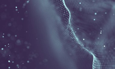 Veri teknolojisi soyut gelecek çizimi. Karanlık arka planda noktaları ve çizgileri birleştiren düşük polimerli bir şekil. 3 boyutlu görüntüleme. Büyük veri görselleştirmesi .