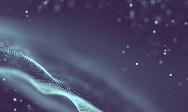 Veri teknolojisi soyut gelecek çizimi. Karanlık arka planda noktaları ve çizgileri birleştiren düşük polimerli bir şekil. 3 boyutlu görüntüleme. Büyük veri görselleştirmesi .