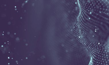 Veri teknolojisi soyut gelecek çizimi. Karanlık arka planda noktaları ve çizgileri birleştiren düşük polimerli bir şekil. 3 boyutlu görüntüleme. Büyük veri görselleştirmesi .