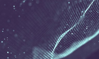 Veri teknolojisi soyut gelecek çizimi. Karanlık arka planda noktaları ve çizgileri birleştiren düşük polimerli bir şekil. 3 boyutlu görüntüleme. Büyük veri görselleştirmesi .