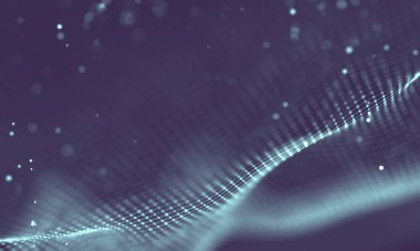 Veri teknolojisi soyut gelecek çizimi. Karanlık arka planda noktaları ve çizgileri birleştiren düşük polimerli bir şekil. 3 boyutlu görüntüleme. Büyük veri görselleştirmesi .