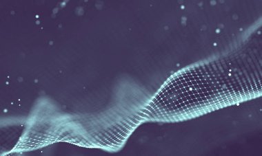 Veri teknolojisi soyut gelecek çizimi. Karanlık arka planda noktaları ve çizgileri birleştiren düşük polimerli bir şekil. 3 boyutlu görüntüleme. Büyük veri görselleştirmesi .