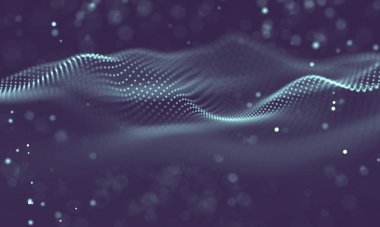 Veri teknolojisi soyut gelecek çizimi. Karanlık arka planda noktaları ve çizgileri birleştiren düşük polimerli bir şekil. 3 boyutlu görüntüleme. Büyük veri görselleştirmesi .