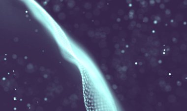 Veri teknolojisi soyut gelecek çizimi. Karanlık arka planda noktaları ve çizgileri birleştiren düşük polimerli bir şekil. 3 boyutlu görüntüleme. Büyük veri görselleştirmesi .