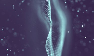 Veri teknolojisi soyut gelecek çizimi. Karanlık arka planda noktaları ve çizgileri birleştiren düşük polimerli bir şekil. 3 boyutlu görüntüleme. Büyük veri görselleştirmesi .