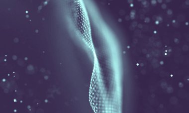 Veri teknolojisi soyut gelecek çizimi. Karanlık arka planda noktaları ve çizgileri birleştiren düşük polimerli bir şekil. 3 boyutlu görüntüleme. Büyük veri görselleştirmesi .