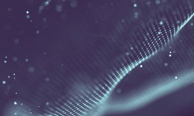 Veri teknolojisi soyut gelecek çizimi. Karanlık arka planda noktaları ve çizgileri birleştiren düşük polimerli bir şekil. 3 boyutlu görüntüleme. Büyük veri görselleştirmesi .