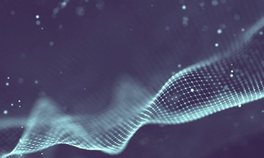 Veri teknolojisi soyut gelecek çizimi. Karanlık arka planda noktaları ve çizgileri birleştiren düşük polimerli bir şekil. 3 boyutlu görüntüleme. Büyük veri görselleştirmesi .