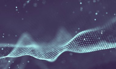 Veri teknolojisi soyut gelecek çizimi. Karanlık arka planda noktaları ve çizgileri birleştiren düşük polimerli bir şekil. 3 boyutlu görüntüleme. Büyük veri görselleştirmesi .