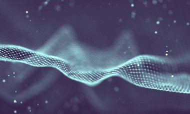 Veri teknolojisi soyut gelecek çizimi. Karanlık arka planda noktaları ve çizgileri birleştiren düşük polimerli bir şekil. 3 boyutlu görüntüleme. Büyük veri görselleştirmesi .