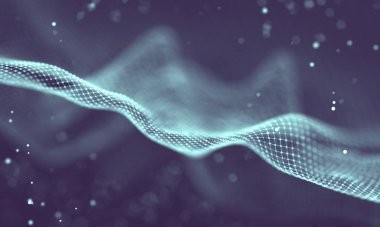 Veri teknolojisi soyut gelecek çizimi. Karanlık arka planda noktaları ve çizgileri birleştiren düşük polimerli bir şekil. 3 boyutlu görüntüleme. Büyük veri görselleştirmesi .