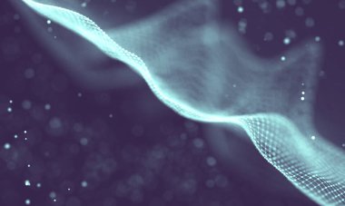 Veri teknolojisi soyut gelecek çizimi. Karanlık arka planda noktaları ve çizgileri birleştiren düşük polimerli bir şekil. 3 boyutlu görüntüleme. Büyük veri görselleştirmesi .