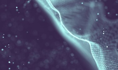 Veri teknolojisi soyut gelecek çizimi. Karanlık arka planda noktaları ve çizgileri birleştiren düşük polimerli bir şekil. 3 boyutlu görüntüleme. Büyük veri görselleştirmesi .