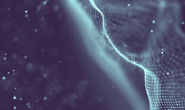 Veri teknolojisi soyut gelecek çizimi. Karanlık arka planda noktaları ve çizgileri birleştiren düşük polimerli bir şekil. 3 boyutlu görüntüleme. Büyük veri görselleştirmesi .