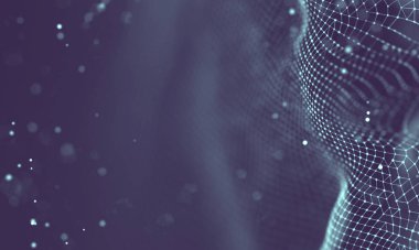 Veri teknolojisi soyut gelecek çizimi. Karanlık arka planda noktaları ve çizgileri birleştiren düşük polimerli bir şekil. 3 boyutlu görüntüleme. Büyük veri görselleştirmesi .