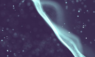 Veri teknolojisi soyut gelecek çizimi. Karanlık arka planda noktaları ve çizgileri birleştiren düşük polimerli bir şekil. 3 boyutlu görüntüleme. Büyük veri görselleştirmesi .