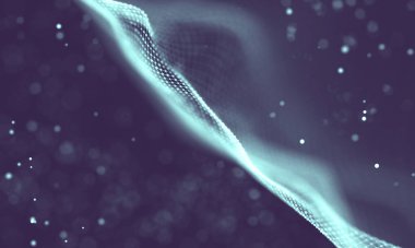 Veri teknolojisi soyut gelecek çizimi. Karanlık arka planda noktaları ve çizgileri birleştiren düşük polimerli bir şekil. 3 boyutlu görüntüleme. Büyük veri görselleştirmesi .