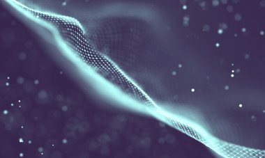 Veri teknolojisi soyut gelecek çizimi. Karanlık arka planda noktaları ve çizgileri birleştiren düşük polimerli bir şekil. 3 boyutlu görüntüleme. Büyük veri görselleştirmesi .