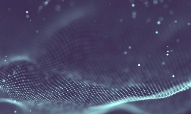 Veri teknolojisi soyut gelecek çizimi. Karanlık arka planda noktaları ve çizgileri birleştiren düşük polimerli bir şekil. 3 boyutlu görüntüleme. Büyük veri görselleştirmesi .