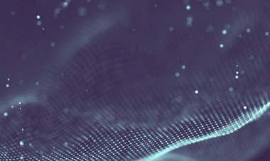 Veri teknolojisi soyut gelecek çizimi. Karanlık arka planda noktaları ve çizgileri birleştiren düşük polimerli bir şekil. 3 boyutlu görüntüleme. Büyük veri görselleştirmesi .