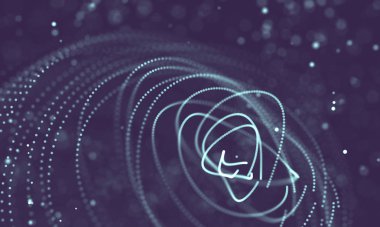 Veri teknolojisi soyut gelecek çizimi. Karanlık arka planda noktaları ve çizgileri birleştiren düşük polimerli bir şekil. 3 boyutlu görüntüleme. Büyük veri görselleştirmesi .