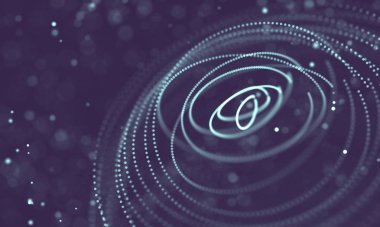 Veri teknolojisi soyut gelecek çizimi. Karanlık arka planda noktaları ve çizgileri birleştiren düşük polimerli bir şekil. 3 boyutlu görüntüleme. Büyük veri görselleştirmesi .