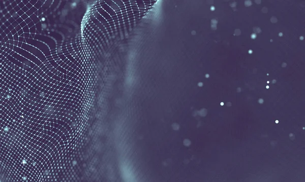 Veri teknolojisi soyut gelecek çizimi. Karanlık arka planda noktaları ve çizgileri birleştiren düşük polimerli bir şekil. 3 boyutlu görüntüleme. Büyük veri görselleştirmesi .