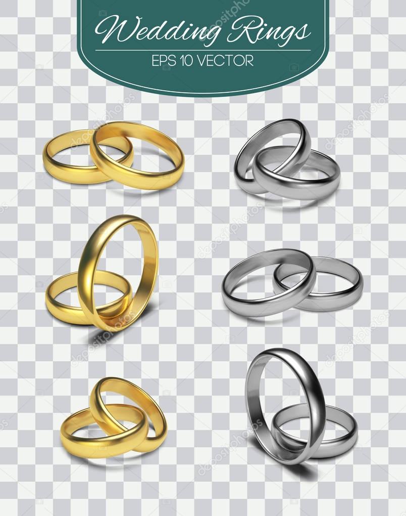 Gold vector wedding rings isolated on trasparent background. Vector illustration. Marriage invitation elements.