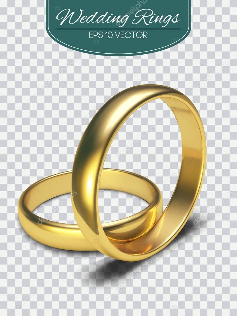 Gold vector wedding rings isolated on trasparent background. Vector illustration. Marriage invitation elements.
