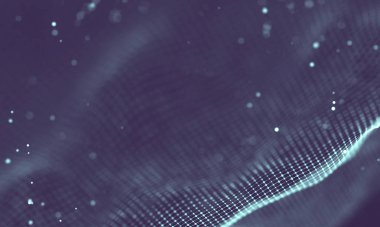 Veri teknolojisi soyut gelecek çizimi. Karanlık arka planda noktaları ve çizgileri birleştiren düşük polimerli bir şekil. 3 boyutlu görüntüleme. Büyük veri görselleştirmesi .