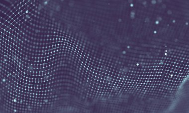 Veri teknolojisi soyut gelecek çizimi. Karanlık arka planda noktaları ve çizgileri birleştiren düşük polimerli bir şekil. 3 boyutlu görüntüleme. Büyük veri görselleştirmesi .