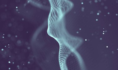 Veri teknolojisi soyut gelecek çizimi. Karanlık arka planda noktaları ve çizgileri birleştiren düşük polimerli bir şekil. 3 boyutlu görüntüleme. Büyük veri görselleştirmesi .